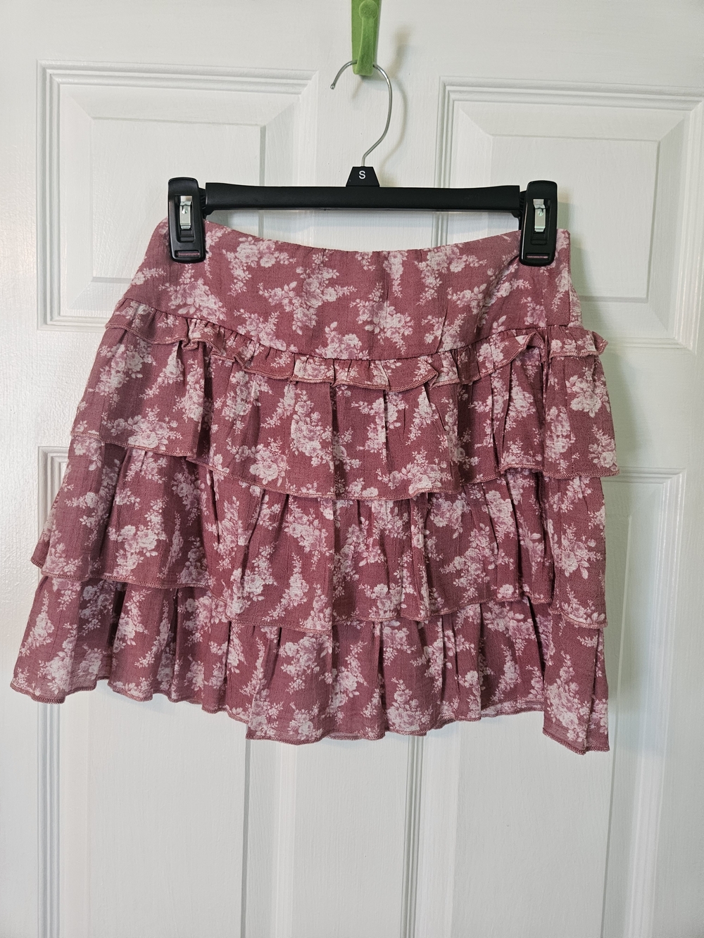 Altar'd State Dusty Rose Floral Ruffle Mini Skirt